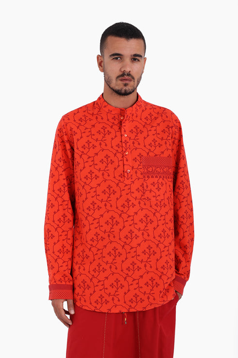 Long sleeves shirt in printed cotton with round collar